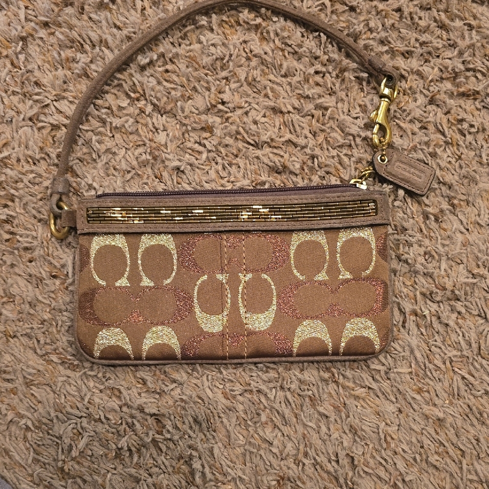 Coach Brown & Gold Signature Wristlet Clutch